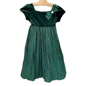 Youngland Girls Green Fit and Flare Bow Holiday Midi Dress Size 6x